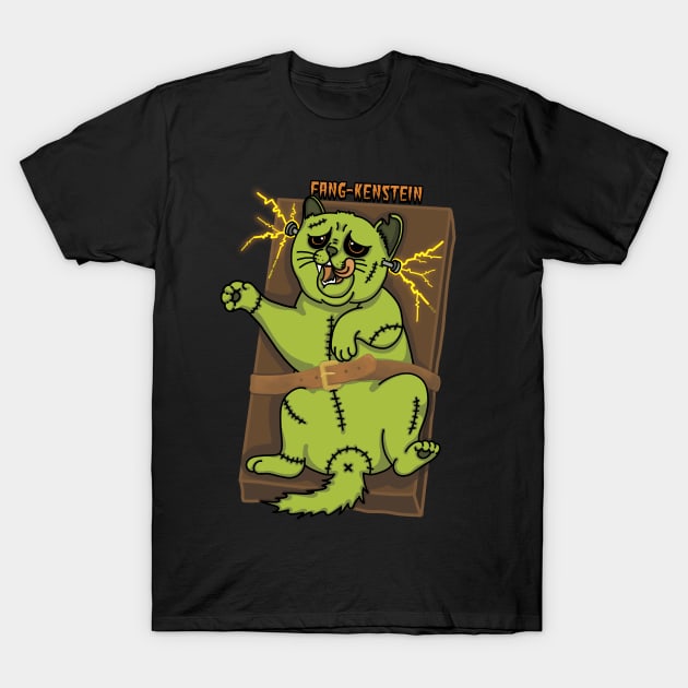 FANG-KENSTEIN, the Creepy Frankenstein Cat Monster T-Shirt by meow-mom